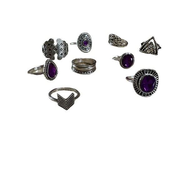 Silver and Purple 9 Piece Ring Set - Picture 8 of 8